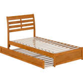 Emelie Twin XL Platform Bed w/ Panel Footboard, Twin XL Trundle & Charging in Light Toffee