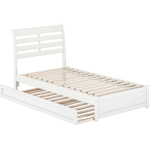 Emelie Twin Platform Bed w/ Panel Footboard, Twin Trundle & Charging in White