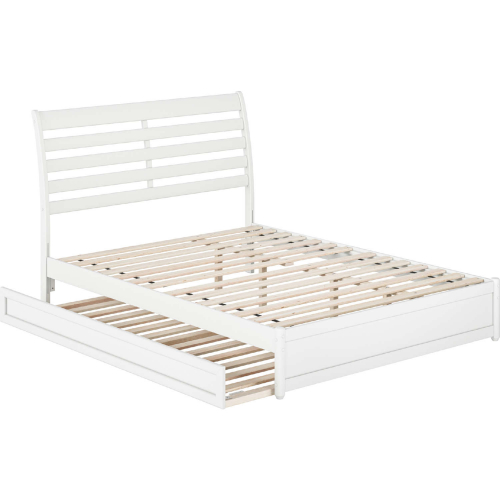 Emelie Queen Platform Bed w/ Panel Footboard, Twin XL Trundle & Charging in White