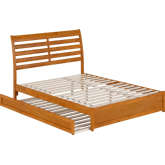 Emelie Queen Platform Bed w/ Panel Footboard, Twin XL Trundle & Charging in Light Toffee