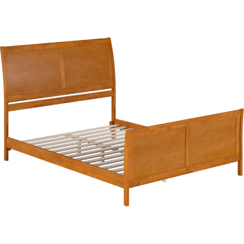 Portland Queen Low Profile Platform Bed & Matching Footboard in Light Toffee Wood