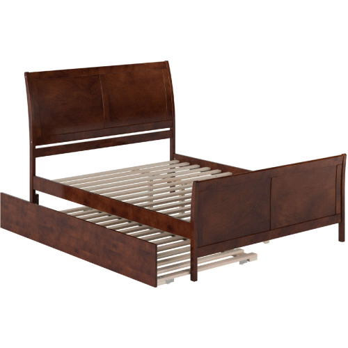 Portland Queen Platform Bed, Matching Footboard & Twin XL Trundle in Walnut Finish Wood