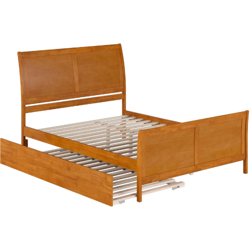 Portland Queen Platform Bed, Matching Footboard & Twin XL Trundle in Light Toffee Wood