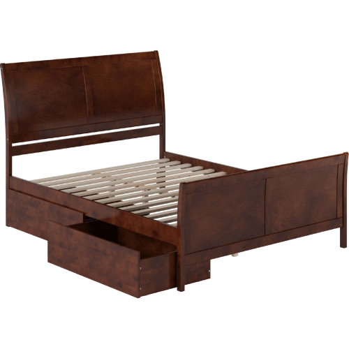 Portland Queen Platform Bed, Matching Footboard & Drawers in Walnut Finish Wood