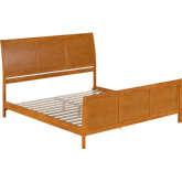 Portland King Low Profile Platform Bed & Matching Footboard in Light Toffee Wood