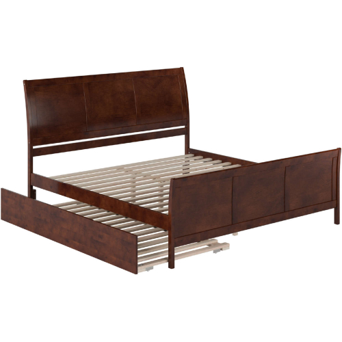 Portland King Platform Bed, Matching Footboard & Twin XL Trundle in Walnut Finish Wood