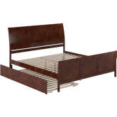 Portland King Platform Bed, Matching Footboard & Twin XL Trundle in Walnut Finish Wood