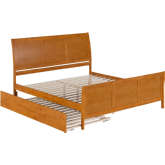 Portland King Platform Bed, Matching Footboard & Twin XL Trundle in Light Toffee Wood