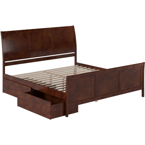 Portland King Platform Bed, Matching Footboard & Drawers in Walnut Finish Wood