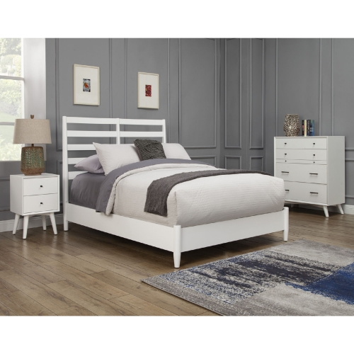 Flynn Queen Bed w/ Slat Back Headboard in White