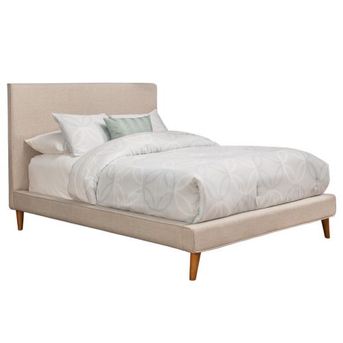 Britney Queen Upholstered Platform Bed in Light Gray Linen on Acorn Legs