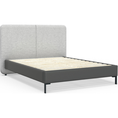 Walden Full Platform Bed in Light Grey Linen & Dark Grey Eco Leather