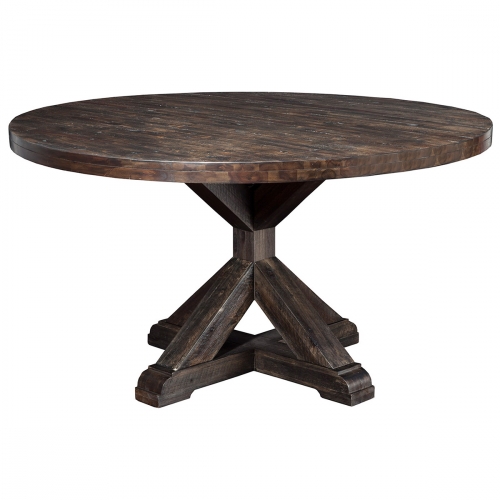 Newberry Round Dining Table in Salvaged Grey Acacia w/ Pedestal Legs