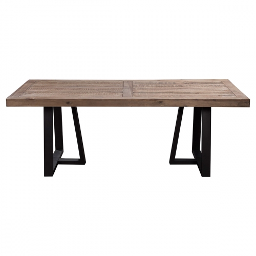 Prairie Rectangular Dining Table with Reclaimed Natural Pine Top on Black Base