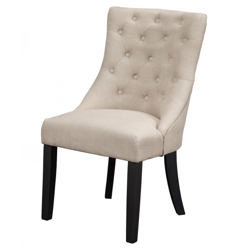 Prairie Upholstered Dining Chairs in Tufted Cream Linen Fabric (Set of 2)