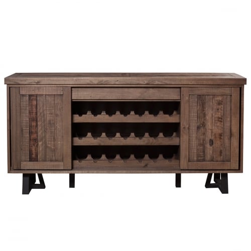 Prairie Sideboard w/ Wine Holder & Sliding Doors in Reclaimed Natural on Black Base