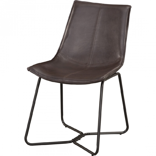 Live Edge Dining Chair in Dark Brown Bonded Leather (Set of 2)