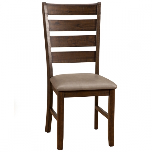 Emery Dining Chair in Distressed Walnut Finish w/ Leatherette Seat (Set of 2)