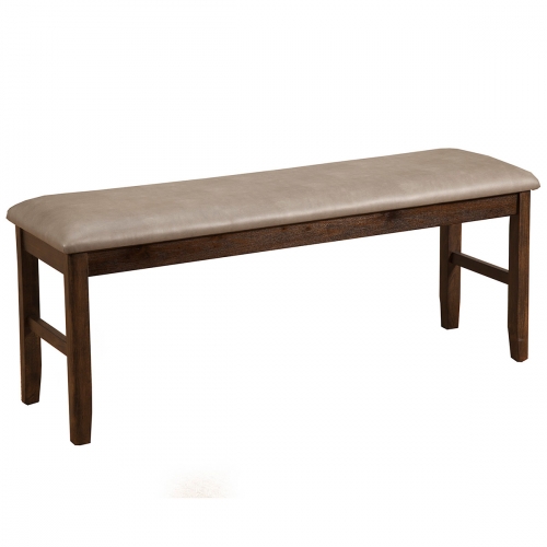 Emery Dining Bench in Distressed Walnut Finish w/ Leatherette Seat