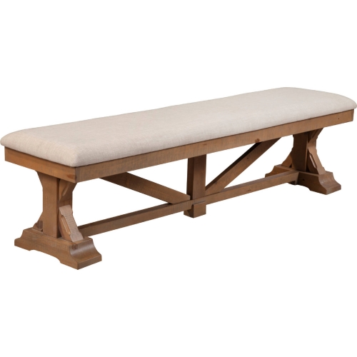 Arlo Dining Bench in Beige Fabric & Natural Finish Pine Wood