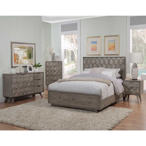 Shimmer Queen Panel Bed in Textured Distressed Antique Grey