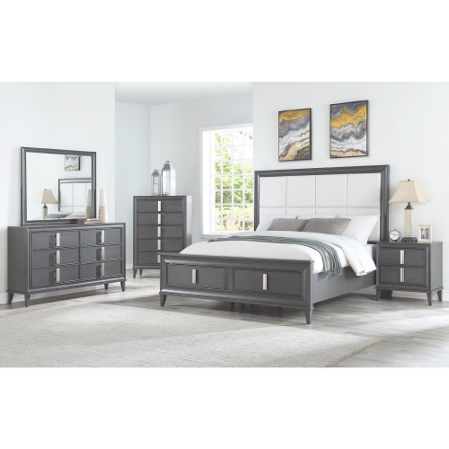 Lorraine Queen Storage Platform Bed in Dark Grey & Cream Fabric