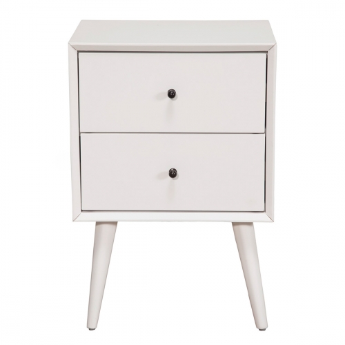 Flynn Mid Century Modern 2 Drawer Nightstand in White Finish