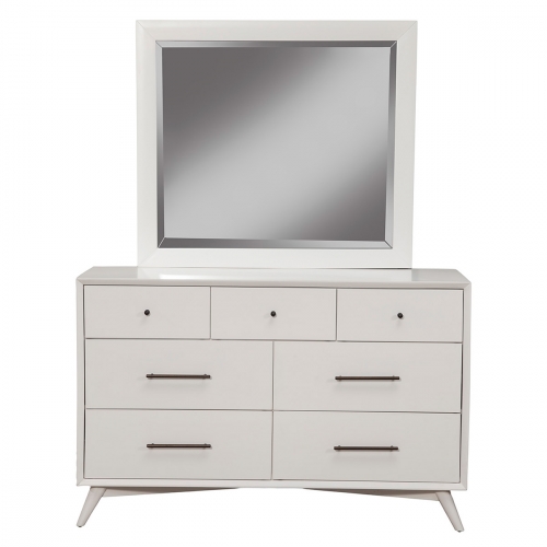 Flynn Mid Century Modern 7 Drawer Dresser in White Finish