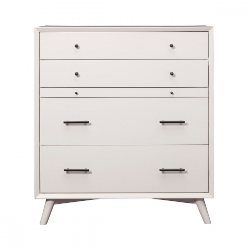 Flynn Mid Century Modern 4 Drawer Multifunction Chest w/ Pull Out Workstation Tray in White Finish