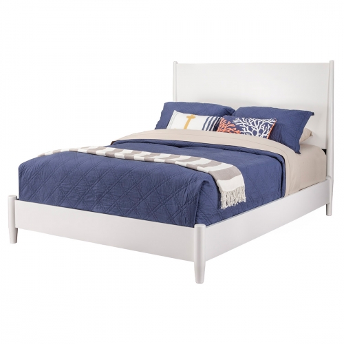 Flynn Mid Century Modern Queen Panel Bed in White Finish