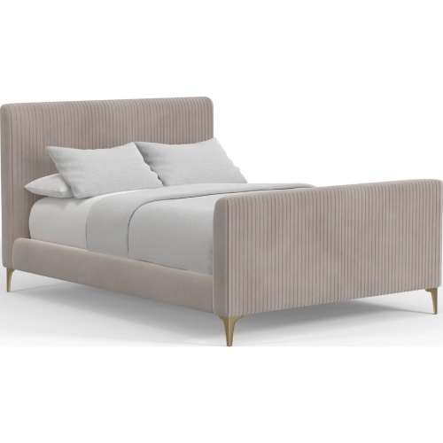 Zaldy CA King Platform Bed in Vertical Tufted Grey Velour & Gold