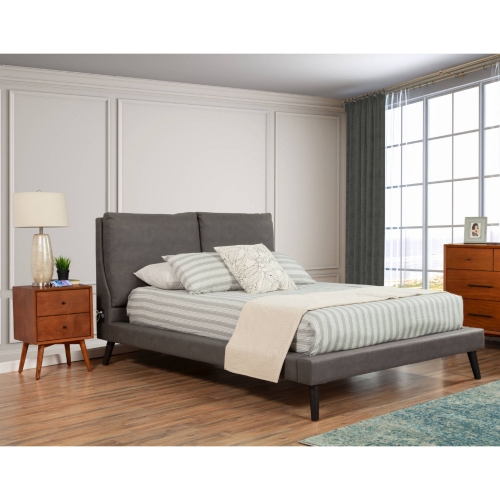 Gabriela King Platform Bed w/ USB in Grey Fabric