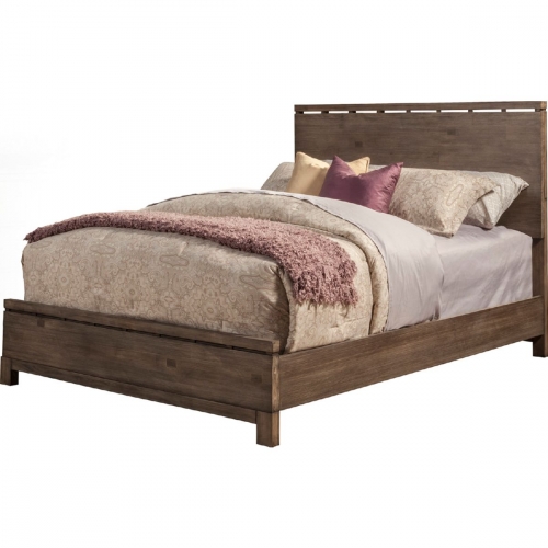 Sydney Full Size Panel Bed in Weathered Grey Mahogany & Okoume Veneer