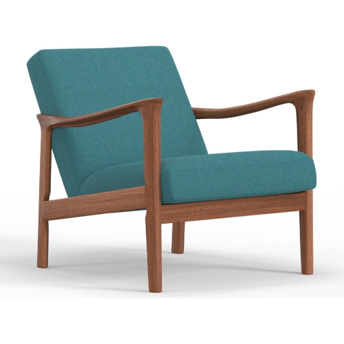 Zephyr Lounge Chair in Turquoise Blue Fabric & Wood Frame