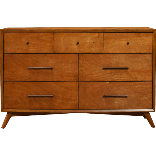 Flynn Mid Century Modern 7 Drawer Dresser in Acorn Finish