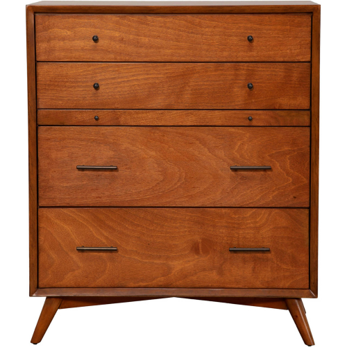 Flynn Mid Century Modern 4 Drawer Multifunction Chest with Pull Out Workstation Tray in Acorn Finish