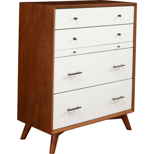 Flynn 4 Drawer Chest w/ Pull Out Tray in Acorn & White Finish