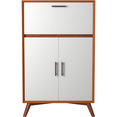 Flynn 51" Bar Cabinet w/ Drop Down Tray in Acorn & White