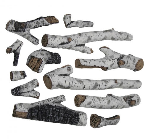 12 Piece Birch Style Log Fireplace Media Set