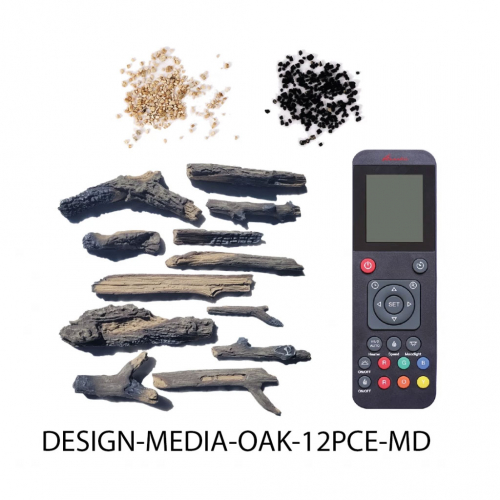 12 Piece Oak Style Medium Log & Deluxe Fireplace Media Set