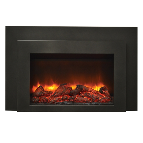 Deep Insert Electric Fireplace w/ Black Steel Surround & Overlay