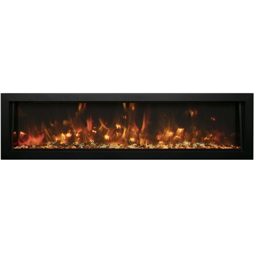 65" D Indoor Outdoor Electric Built-In Only Electric Fireplace w/ Black Glass