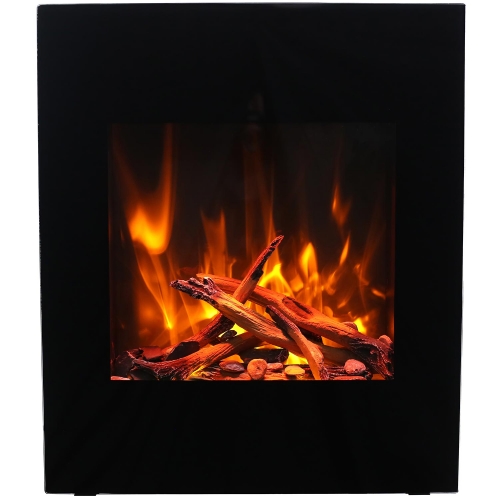 Zero Clearance Electric Fireplace w/ Portrait 24 x 28 Surround in Black Glass w/ Log Set