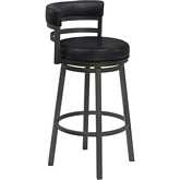 Titana 30" Swivel Bar Stool in Black Leatherette & Mineral Finish Metal