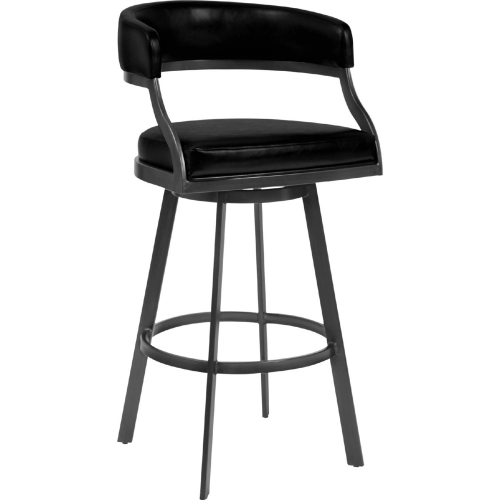 Dione 26" Counter Stool in Vintage Black Leatherette & Mineral Metal