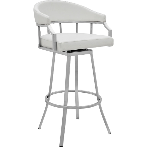 Palmdale 30" Swivel Bar Stool in White Leatherette & Brushed Steel