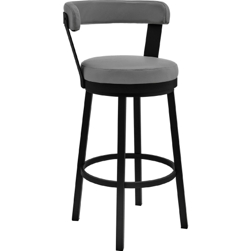 Kobe 30" Swivel Bar Stool in Gray Leatherette & Black Metal