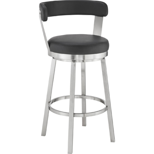 Kobe 30" Swivel Bar Stool in Black Leatherette & Brushed Stainless