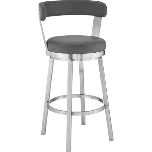 Kobe 26" Swivel Counter Stool in Gray Leatherette & Brushed Stainless