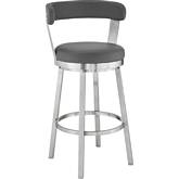 Kobe 30" Swivel Bar Stool in Gray Leatherette & Brushed Stainless